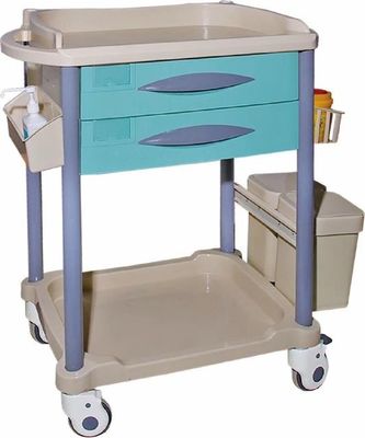 購入 プラスチック鋼鉄ABSテーブルの上の二重層930mmの治療のカート オンライン製造